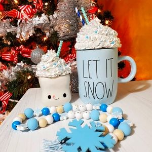 Let it Snow Bead Garland and Matching Mini Marshmallow and Large  Mug Toppers